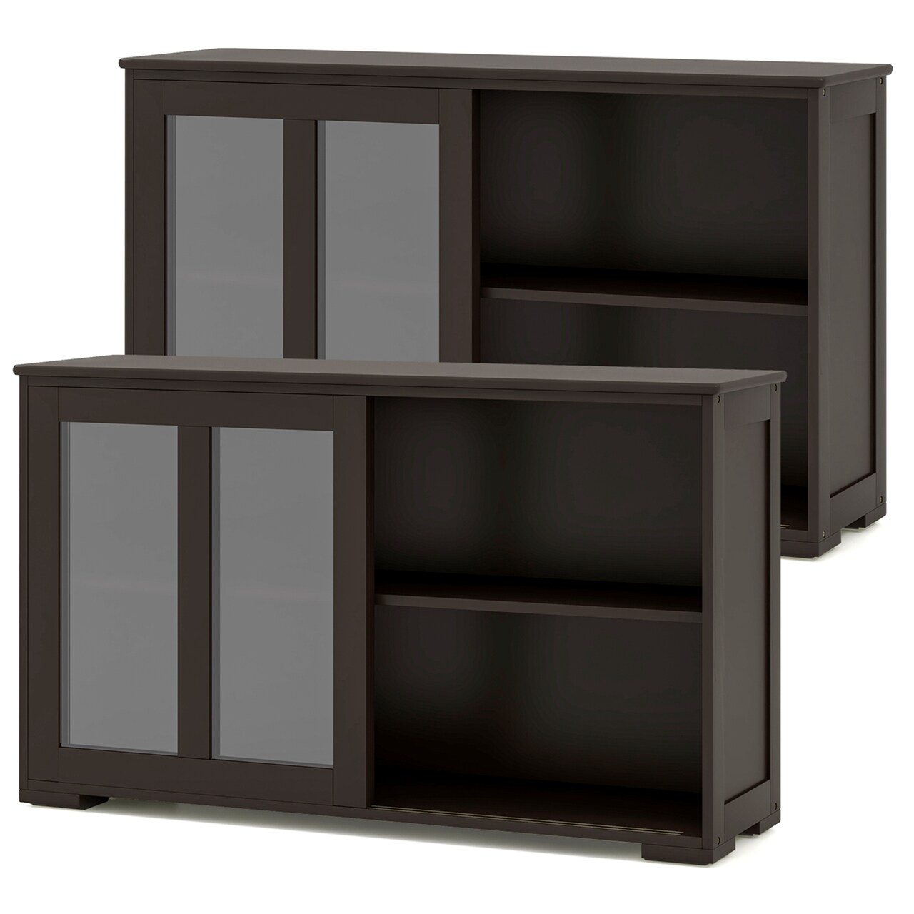 Costway 2-Door Stackable Buffet Sideboard Set of 2 with Sliding Tempered Glass Doors Black/Coffee/Gray/White